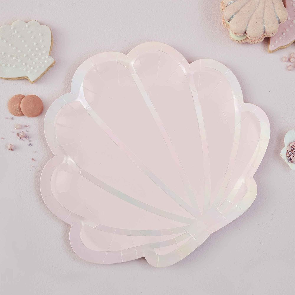 MERMAID SHELL SHAPED PLATES PINK & IRIDESCENT