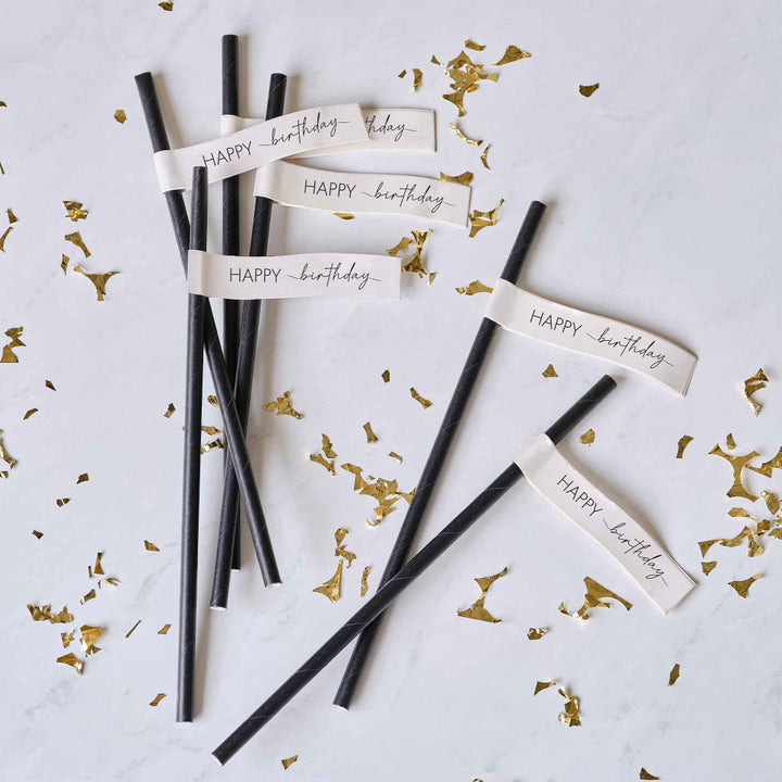 NUDE & BLACK HAPPY BIRTHDAY PAPER STRAWS
