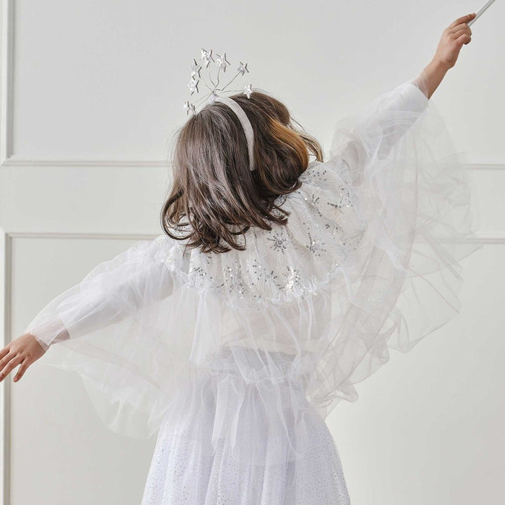 FANCY DRESS WHITE & SILVER SPARKLE FAIRY PRINCESS CAPE