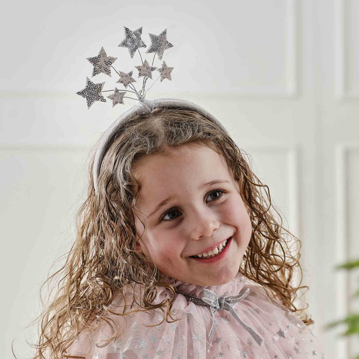 FANCY DRESS PRINCESS PINK & SILVER SEQUIN STAR HEADBAND