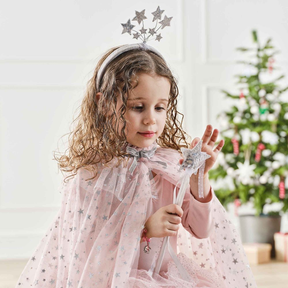 FANCY DRESS PRINCESS PINK & SILVER SEQUIN STAR FANCY WAND
