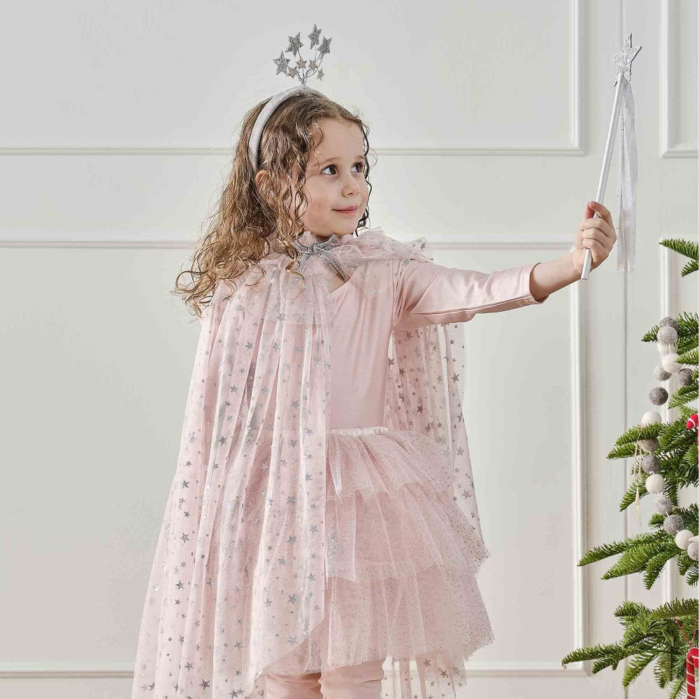 FANCY DRESS PRINCESS PINK & SILVER SEQUIN STAR FANCY WAND